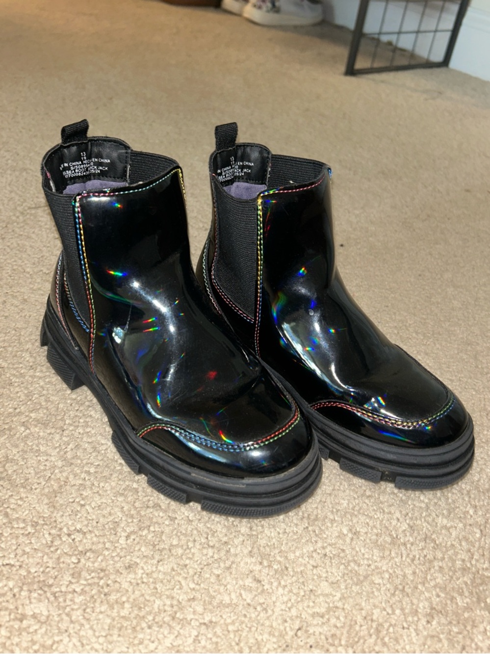 Old Navy Black Holographic Chelsea Boots for Kids